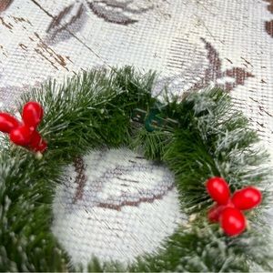 Vintage Christmas bottle brush mini wreath with red berries ornament
